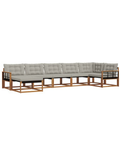 Set di divani da esterno 7 pcs Grigio Naturale e Chiaro 2