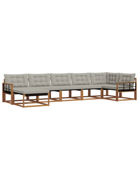 Set di divani da esterno 7 pcs Grigio Naturale e Chiaro