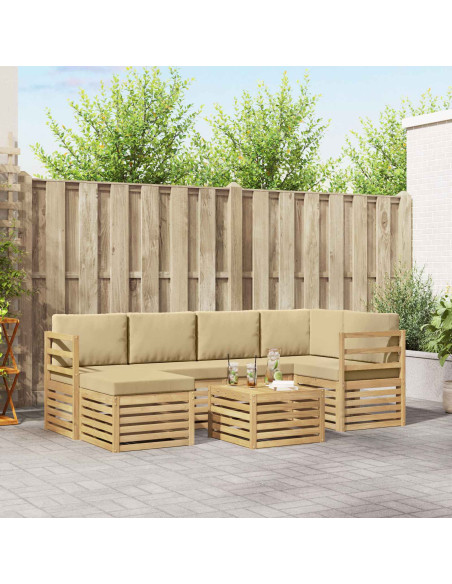 Set di divani da esterno 7 pcs Bianco e Beige Poliestere