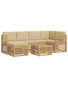 Set di divani da esterno 7 pcs Bianco e Beige Poliestere 2