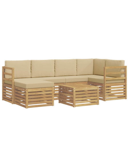 Set di divani da esterno 7 pcs Bianco e Beige Poliestere