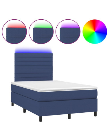 Letto a Molle con Materasso e LED Blu 120x200cm in Tessuto