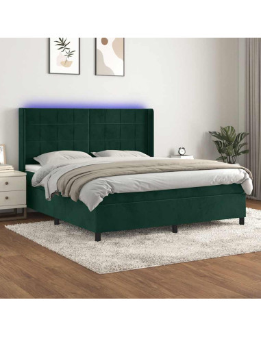 Letto a Molle con Materasso e LED Verde Scuro 180x200cm Velluto