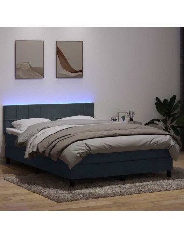 Letto a Molle con Materasso e LED Grigio Scuro 160x210 cm Velluto