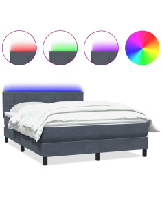 Letto a Molle con Materasso e LED Grigio Scuro 160x210 cm Velluto 2