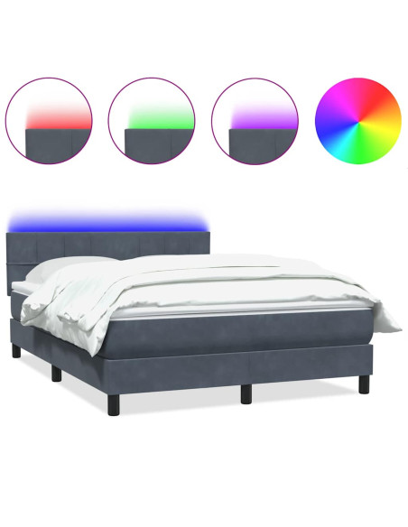 Letto a Molle con Materasso e LED Grigio Scuro 160x210 cm Velluto