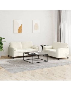 Set di Divani 2 pz con Cuscini Crema in Velluto