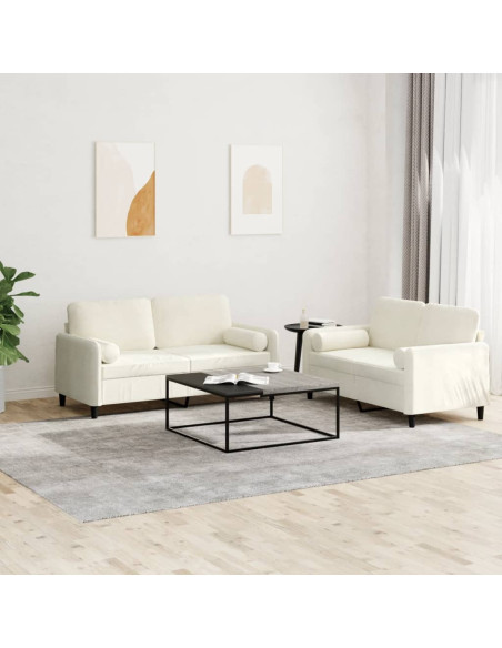 Set di Divani 2 pz con Cuscini Crema in Velluto