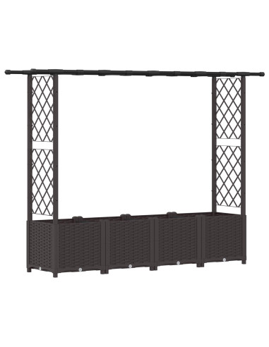 Letto Rialzato con Griglia e Tetto Marrone 203 x 40 x 138 cm PP