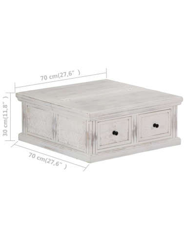 Tavolino da Salotto Bianco 70x70x30 cm Legno Massello di Mango