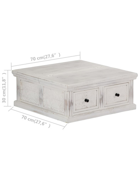 Tavolino da Salotto Bianco 70x70x30 cm Legno Massello di Mango