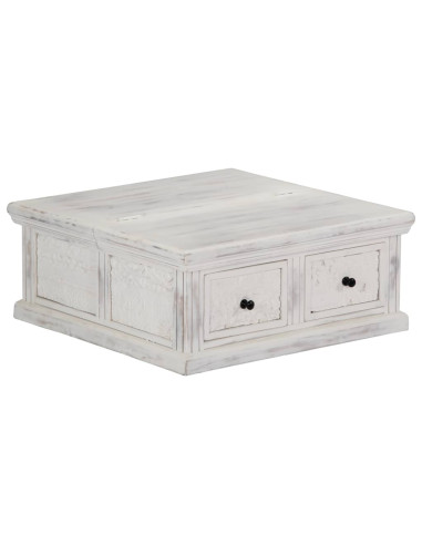 Tavolino da Salotto Bianco 70x70x30 cm Legno Massello di Mango