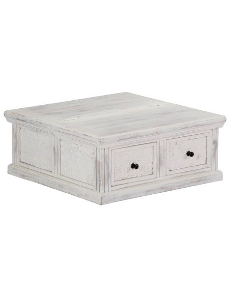 Tavolino da Salotto Bianco 70x70x30 cm Legno Massello di Mango