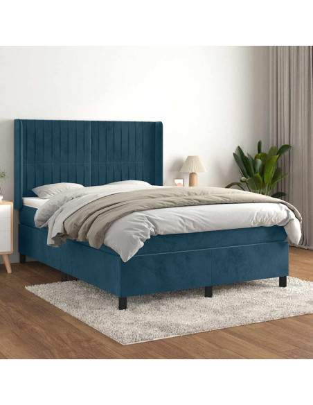 Giroletto a Molle con Materasso Blu Scuro 140x190 cm in Velluto