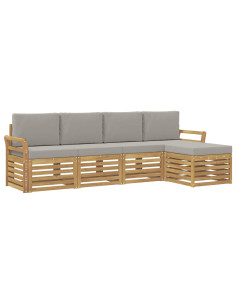 Set di divani da esterno 5 pcs Bianco e Grigio Chiaro 2