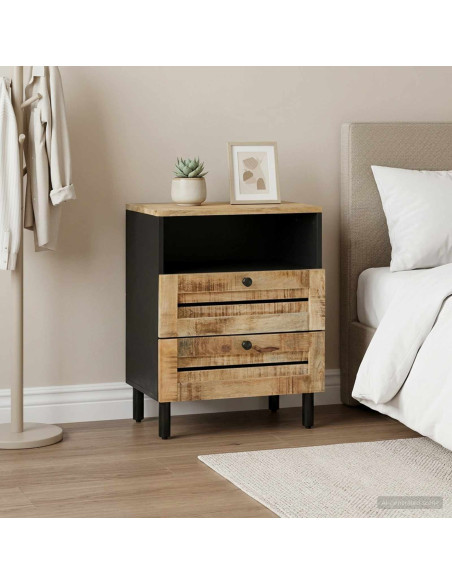 Comodino Marrone e Nero 50 x 33 x 60 cm Legno di mango massello
