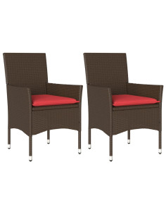 Sedie da Giardino con Cuscini 2 pz Marroni in Polyrattan 2