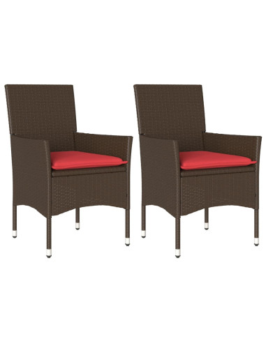 Sedie da Giardino con Cuscini 2 pz Marroni in Polyrattan