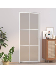 Porta Interna 93x201,5 cm Bianco Opaco Vetro e Alluminio