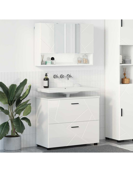Set di mobili per il bagno con cassetto 2 pcs Bianco Lucido