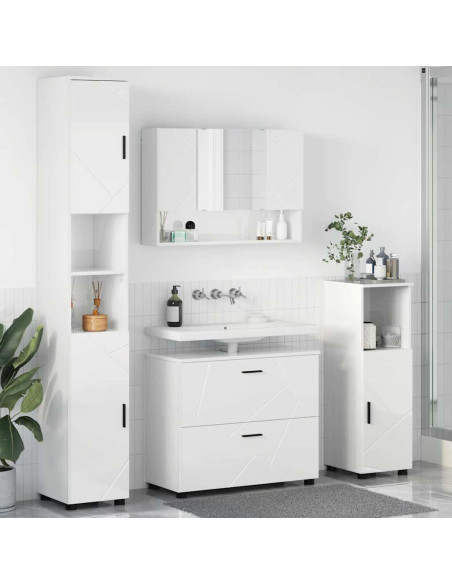 Set di mobili per il bagno con cassetto 4 pcs Bianco Lucido