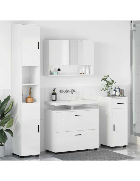 Set di mobili per il bagno con cassetto 4 pcs Bianco Lucido