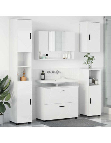 Set di mobili per il bagno con cassetto 5 pcs Bianco Lucido