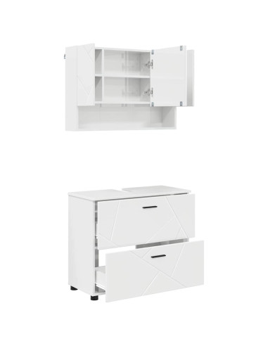 Set di mobili per il bagno con cassetto 2 pcs Bianco Lucido