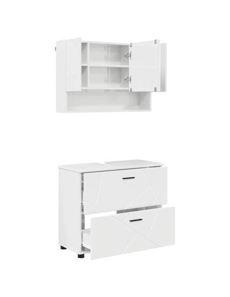 Set di mobili per il bagno con cassetto 2 pcs Bianco Lucido