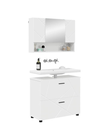 Set di mobili per il bagno con cassetto 2 pcs Bianco Lucido