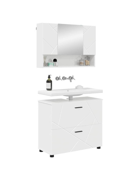 Set di mobili per il bagno con cassetto 2 pcs Bianco Lucido