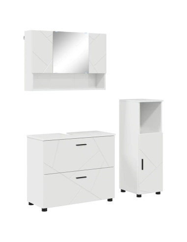 Set di mobili per il bagno con cassetto 3 pcs Bianco Lucido