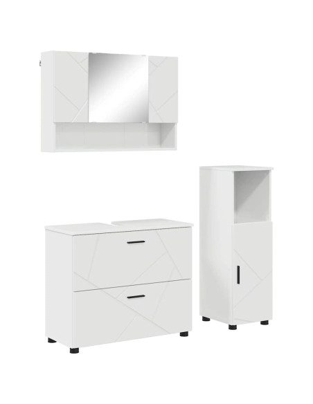 Set di mobili per il bagno con cassetto 3 pcs Bianco Lucido