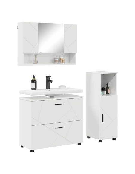 Set di mobili per il bagno con cassetto 3 pcs Bianco Lucido
