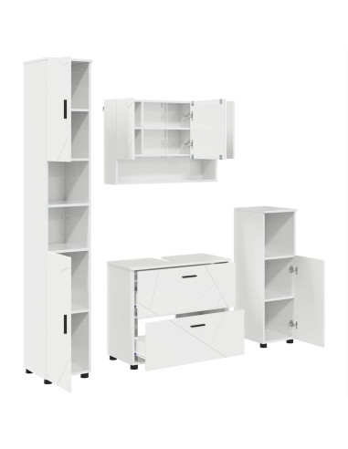 Set di mobili per il bagno con cassetto 4 pcs Bianco Lucido
