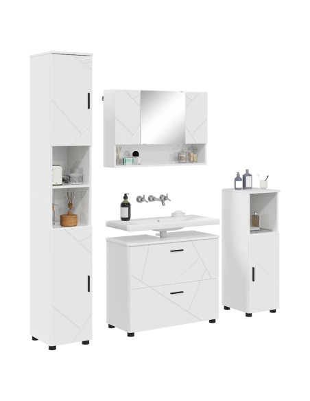 Set di mobili per il bagno con cassetto 4 pcs Bianco Lucido