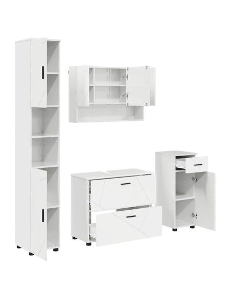 Set di mobili per il bagno con cassetto 4 pcs Bianco Lucido