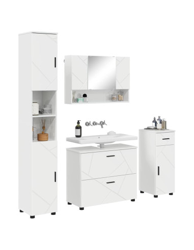 Set di mobili per il bagno con cassetto 4 pcs Bianco Lucido