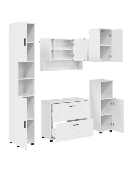 Set di mobili per il bagno con cassetto 5 pcs Bianco Lucido