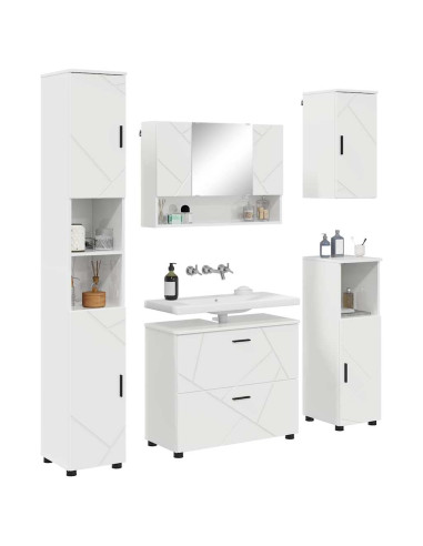Set di mobili per il bagno con cassetto 5 pcs Bianco Lucido