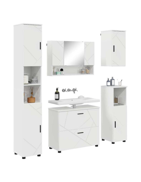 Set di mobili per il bagno con cassetto 5 pcs Bianco Lucido