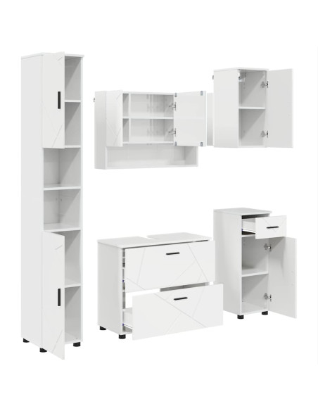 Set di mobili per il bagno con cassetto 5 pcs Bianco Lucido