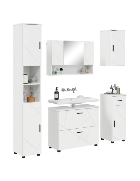 Set di mobili per il bagno con cassetto 5 pcs Bianco Lucido