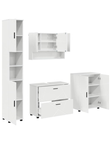 Set di mobili per il bagno con cassetto 4 pcs Bianco Lucido
