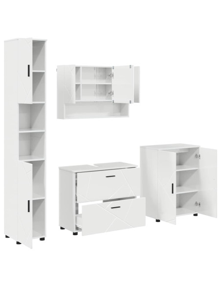 Set di mobili per il bagno con cassetto 4 pcs Bianco Lucido