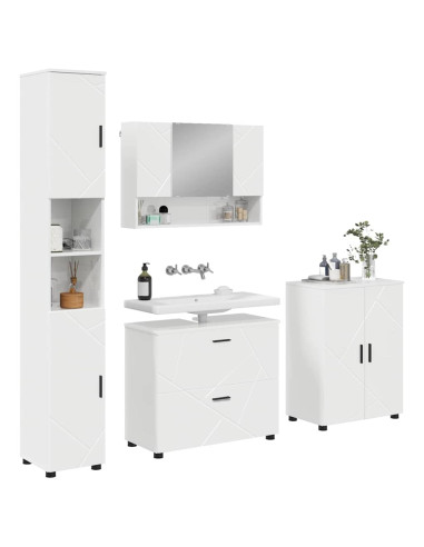 Set di mobili per il bagno con cassetto 4 pcs Bianco Lucido