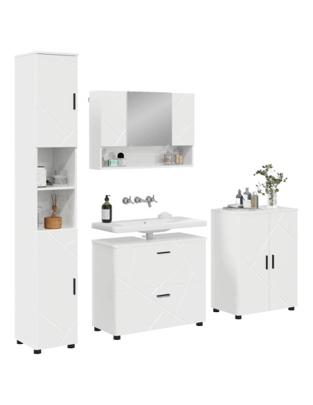 Set di mobili per il bagno con cassetto 4 pcs Bianco Lucido