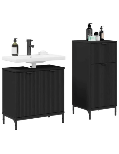 Set di mobili per il bagno con cassetto con porta 2 pcs Nero