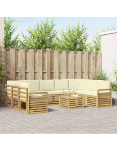 Set di divani da esterno 10 pcs Bianco e Crema 59 x 59 x 37 cm