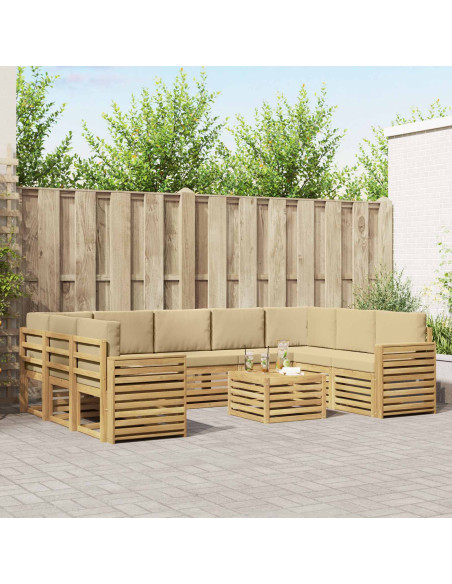 Set di divani da esterno 10 pcs Bianco e Beige 59 x 59 x 37 cm